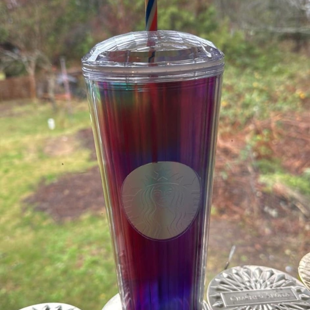 Starbucks cold cup tumbler, 24 oz- 2021- rainbow pride kaleidoscope done lid.